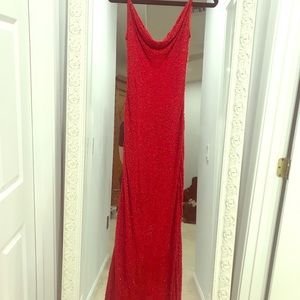 Red beaded evening dress